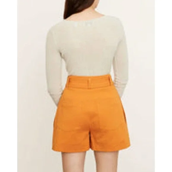 VINCE Women's Burnt Orange High Waist Belted Twill Pleated Shorts Size 12 NWT